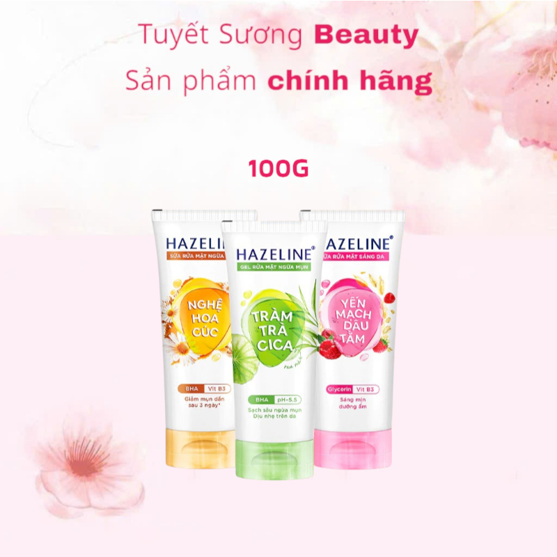 Sữa Rửa Mặt Hazeline Chiết Xuất Thiên Nhiên Ngừa Mụn Sáng Da 100gr