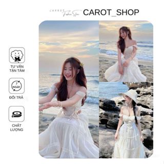 ( có bigsize  ) Set áo corset nàng thơ đi biển trễ vai phối chân váy maxi dài by CarrotStore