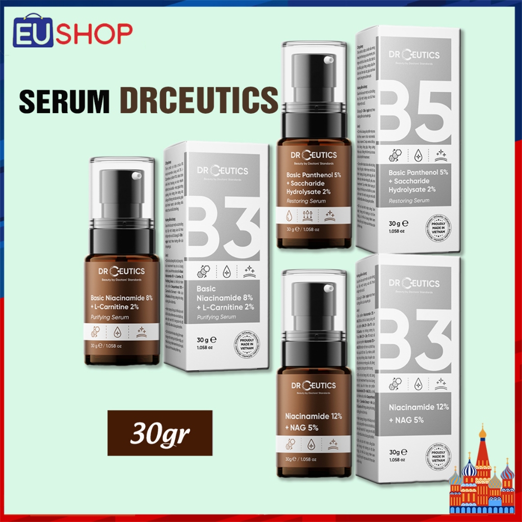 Serum DrCeutics B5 Basic Hydration 5%, B3 Niacinamide 12% dành cho da dầu mụn (30g)