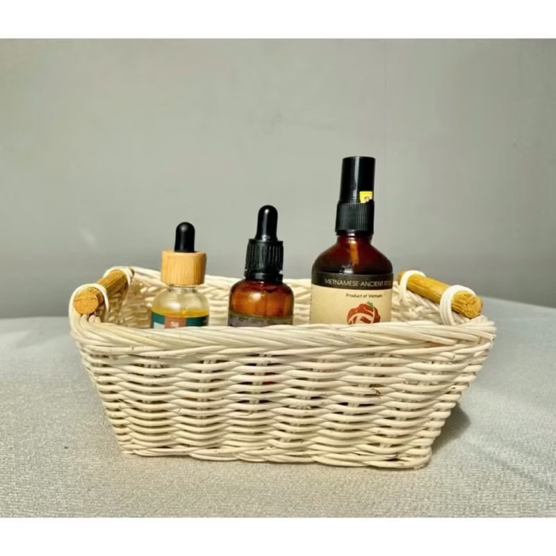 Giỏ mây trắng đựng đồ, khay mây chữ nhật, rổ decor Mây Tre Đan