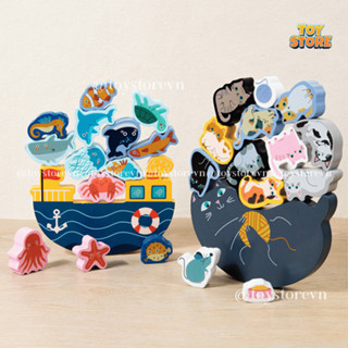 Bộ đồ chơi xếp chồng cân bằng chủ đề đại dương bằng gỗ cao cấp an toàn cho bé FUDAER