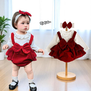 [3-12kg] Body váy yếm nhung đỏ RIOKIDS, quần áo cho bé gái sơ sinh đầy tháng thôi nôi đi chơi BD159