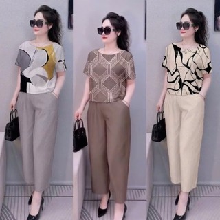 Bộ sang trọng cho nữ tay cộc quần dài ống đứng chất mát nhé EC