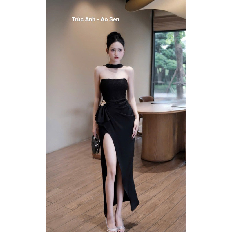 Đầm cúp ngực ren dây cổ phối lụa xẻ đùi sexy sang chảnh siêu slay đi tiệc dạ hội | BigBuy360 - bigbuy360.vn