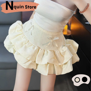 Chân váy ngắn phồng 2 tầng ép đá đính nơ bo chun sau lưng kèm dây kéo bên hông có sẳn lót quần dáng xòe bồng tiểu thư