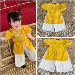 BỘ BÀ BA LỤA GẤM TAY PHỒNG CHO BÉ GÁI