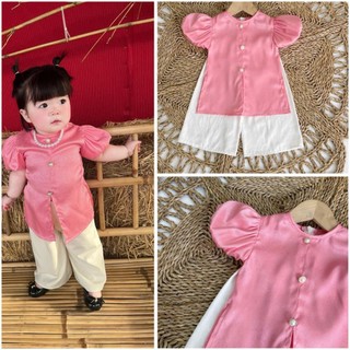 BỘ BÀ BA LỤA GẤM TAY PHỒNG CHO BÉ GÁI
