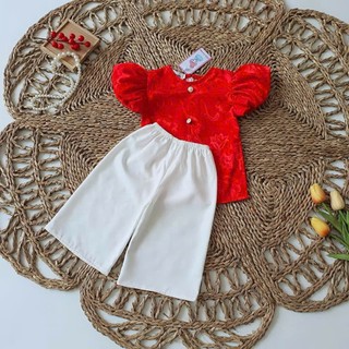 BỘ BÀ BA LỤA GẤM TAY PHỒNG CHO BÉ GÁI