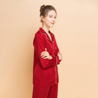  After Bath- Bộ Pyjama Lụa Mặc Nhà Dahlia Red Long Satin PJ - PJ001 