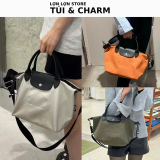   Quai ngắn + Kèm dây đeo  Túi xách LC chất dù nắp đen siêu bền đi học đi làm 