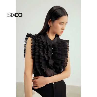Áo sơ mi tơ organza cổ trụ SIXDO (Black Organza Blouse)