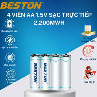  Bộ 4 Pin sạc AA 1.5V Beston 2200mWh Lithium 2AC-60 hỗ trợ sạc nhanh trực tiếp bằng cổng USB type C 