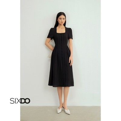 Đầm xòe xếp ly cổ vuông SIXDO (Black Organza Flared Dress)