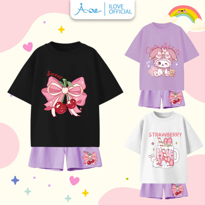 AORE-Bộ quần áo thun cộc tay HỒNG THƠ MỘNG cho bé, Đồ bộ Ngắn tay COTTON mềm mịn, thoáng mát dành cho bé gái 8,5-35kg