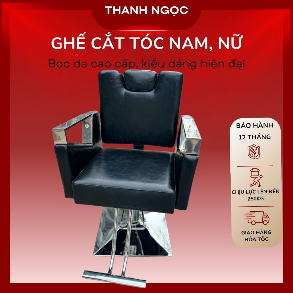 Ghế cắt tóc nam nữ dành cho salon tóc cao cấp, ghế cắt tóc inox nâng chân chắc chắn, đẹp và tiện lợi
