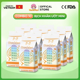  Bịch 10 gói Khăn giấy ướt mini XANH VIỆT bỏ túi Hannah Seyo tiện lợi không mùi không cồn không paraben 