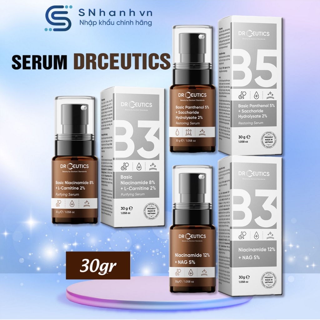 Serum DrCeutics B5 Basic Hydration 5%, B3 Niacinamide 12% dành cho da dầu mụn (30g)