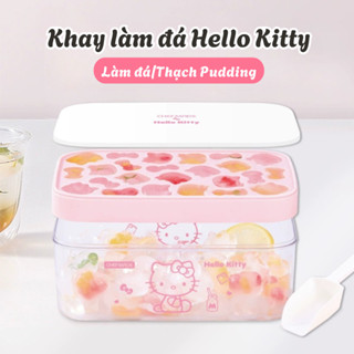 Khay Làm Đá Silicon Hello Kitty Kèm Nắp Đậy, Khuôn Đá 24 ô Làm Đá Viên, Thạch Pudding, Kẹo Dẻo