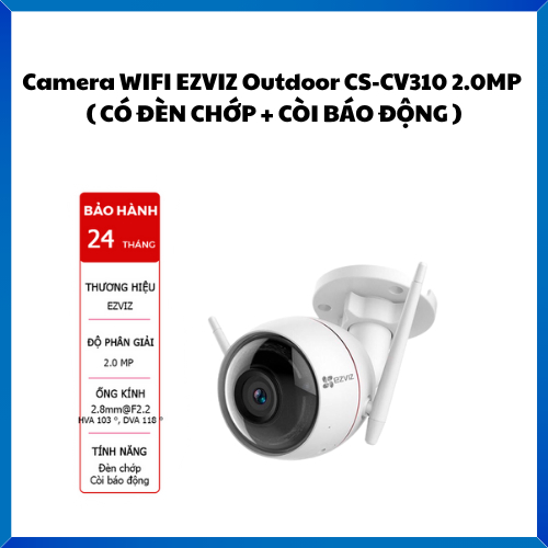 Camera WIFI EZVIZ Outdoor CS-CV310 2.0MP ( CÓ ĐÈN CHỚP + CÒI BÁO ĐỘNG ) - Hàng Chính Hãng