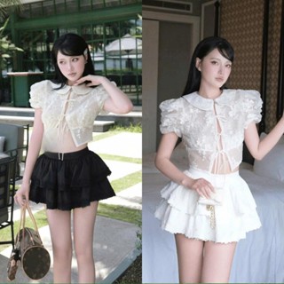 Set Áo Ren Tay Bồng Cột Nơ Mix Chân Váy Tầng Xoè Ngắn 2 Màu 2001 Clothing