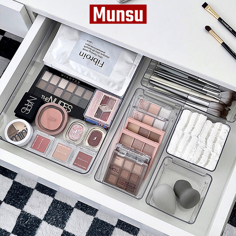 Bộ Khay Chia Ngăn Kéo Tủ, Khay Đựng Đồ Makeup, Mỹ Phẩm Trong Suốt Phong Cách Nhật Bản, Nhựa PET Siêu Dày Dặn P003