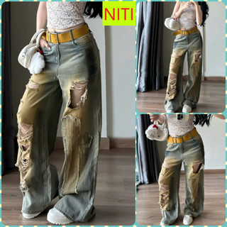   ORTD5816  QUẦN JEANS ỐNG RỘNG NỮ LƯNG CAO RÁCH MẢNG CÀO NHIỀU THÊU CHỮ THẬP MÀU XANH VÀNG LAI CUỐN SIÊU HOT 