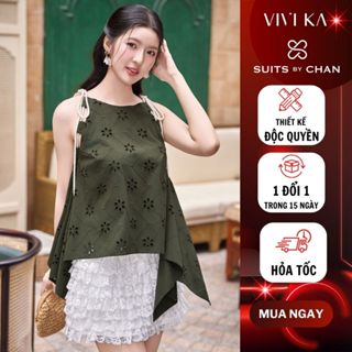 Áo yếm boi thêu dây rút vạt xòe Olive, Chân váy ren bèo tầng Orchid - VIVIKA VKAO00560 VKCV00354 Nữ