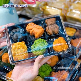 50 Hộp Nhựa Đế Đen Đựng Bánh Trung Thu 50g - 75g, Mochi, Bánh Ngọt 6 Ngăn Lõi Vuông [530]