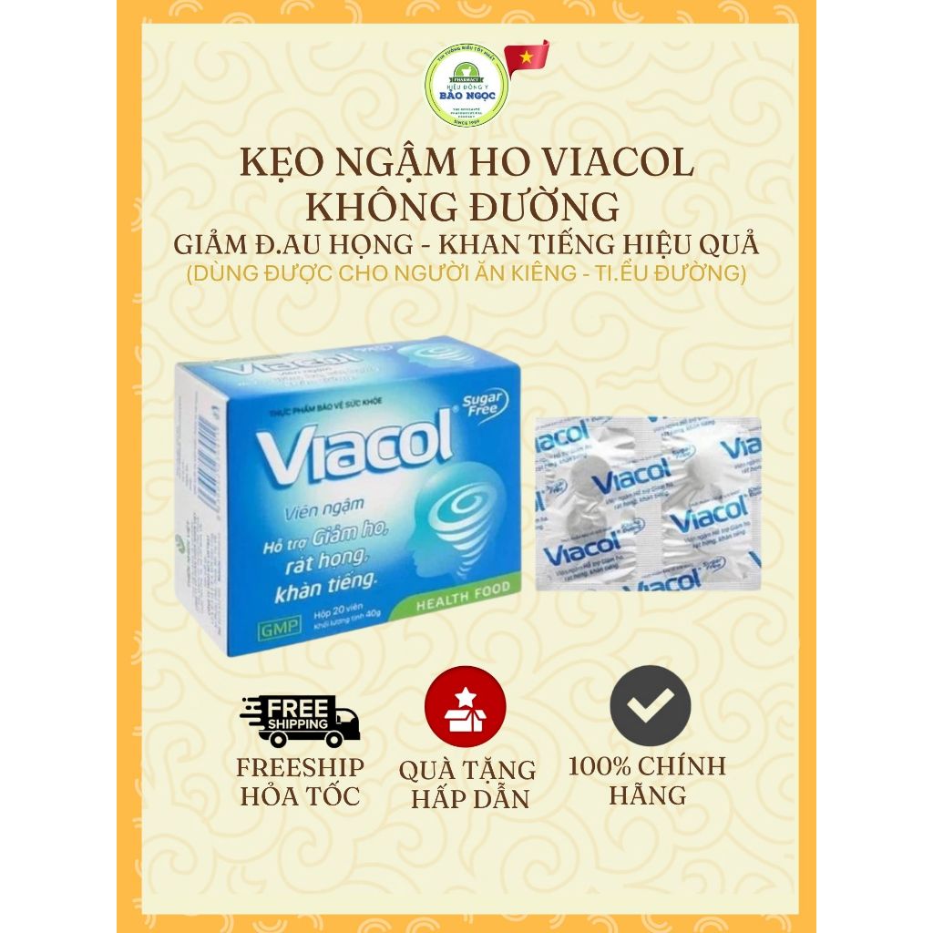 [HỎA TỐC] Viacol Kẹo Ngậm Ho Không Đường - Giảm Đ.au Họng, Ho, Khàn Tiếng Hiệu Quả