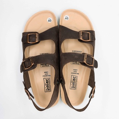 ( Lót Chống Nước ) Sandal Birken Đế Trấu BIOLINE Official Thiết Kế Unisex Hai Quai Ngang Da Bò - DK02