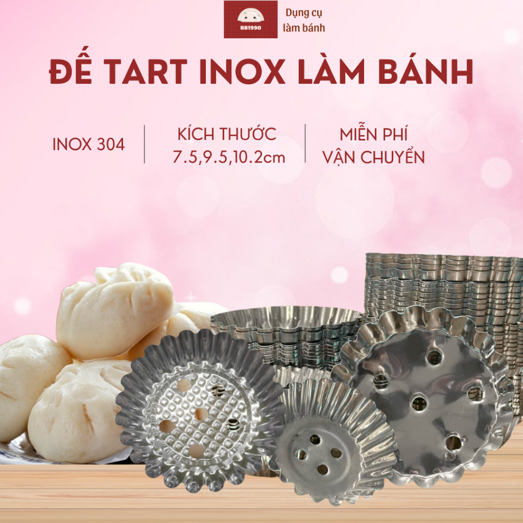 Khuôn tart inox 7.5, 9.5,10.2, tart lỗ, tart giữ form bánh, lót đế bánh bao và giấy lót bánh, inox 201 không gỉ