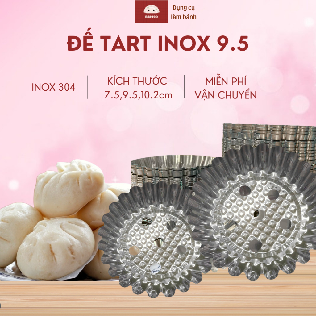 Bán Sỉ - Khuôn tart inox Cỡ 9.5 tart lỗ, tart giữ form bánh, lót đế bánh bao và giấy lót bánh