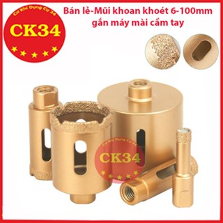 Bán lẻ - Mũi khoan, khoét gạch, đá granit, kính đa năng từ 6-100mm gắn máy mài cầm tay M10 vàng