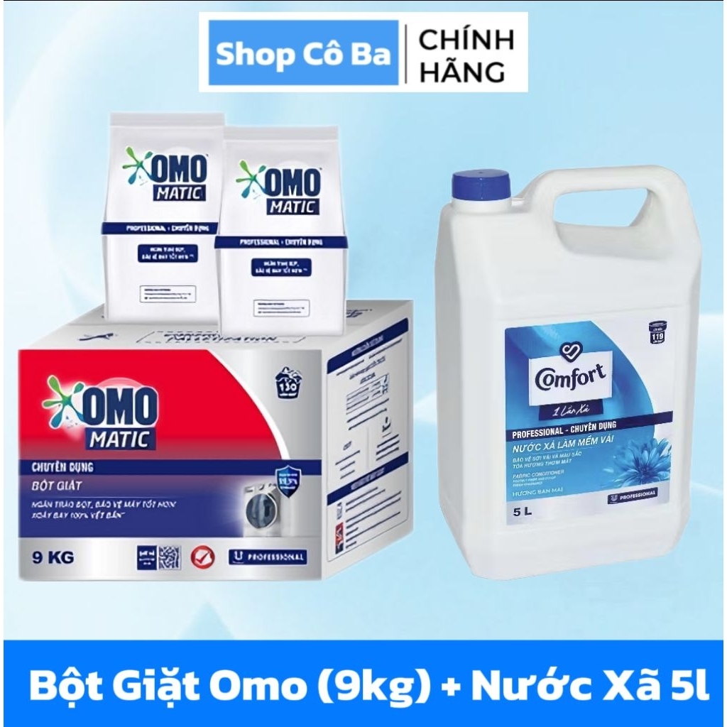 Combo bột giặt Omo 9 kg + Xã Vãi Comfort 4,6kg 5kg..chuyên dụng..