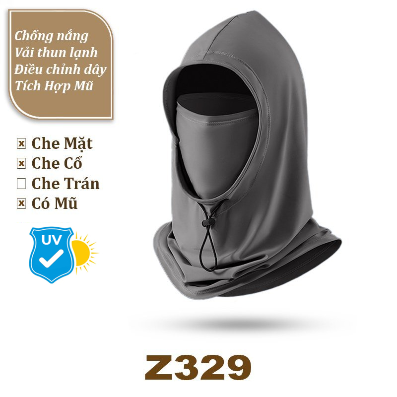 Khẩu Trang Mũ Hoodie Chống Nắng Đa Năng Vải Thun Lạnh Thoáng Mát Cao Cấp ( Mũ Trùm Đầu Dây Rút Co Giãn Thấm Hút Tốt )