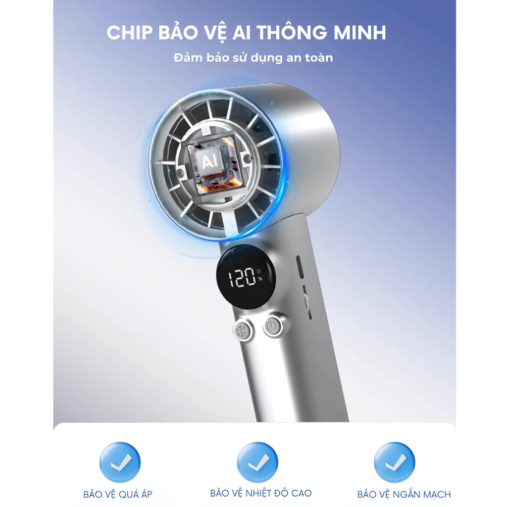 Quạt Cầm Tay Toubor 5.000mah F-520 Habitek | Con Lăn 120 Cấp Gió - LED Hiển Thị - Có Sò Lạnh | BH 12T | BigBuy360 - bigbuy360.vn