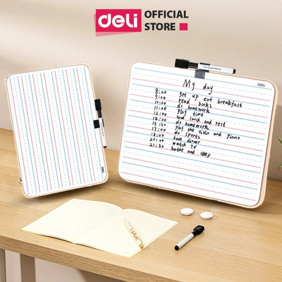 Bảng Từ Trắng Mini 2 Mặt Deli Có Dòng Kẻ Cho Học Sinh, Bảng Từ Dùng Bút Lông Xóa Sạch Nhỏ Gọn, Cầm Tay