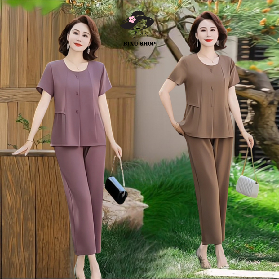 ĐỒ BỘ NỮ TRUNG NIÊN CHO MẸ, BỘ ĐŨI TRUNG NIÊN NỮ, QUẦN DÀI ỐNG SUÔNG CAO CẤP. ST35