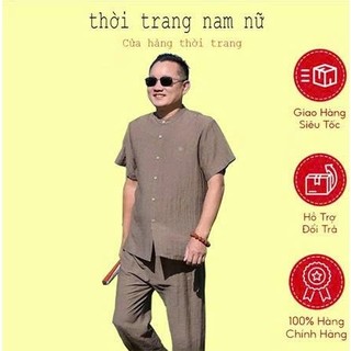 Bộ Trung Niên, Chất đũi mềm mịn, Áo Cộc Tay Phối Quần Dài Tặng Bố, Tặng Ông Sang Trọng (B9)