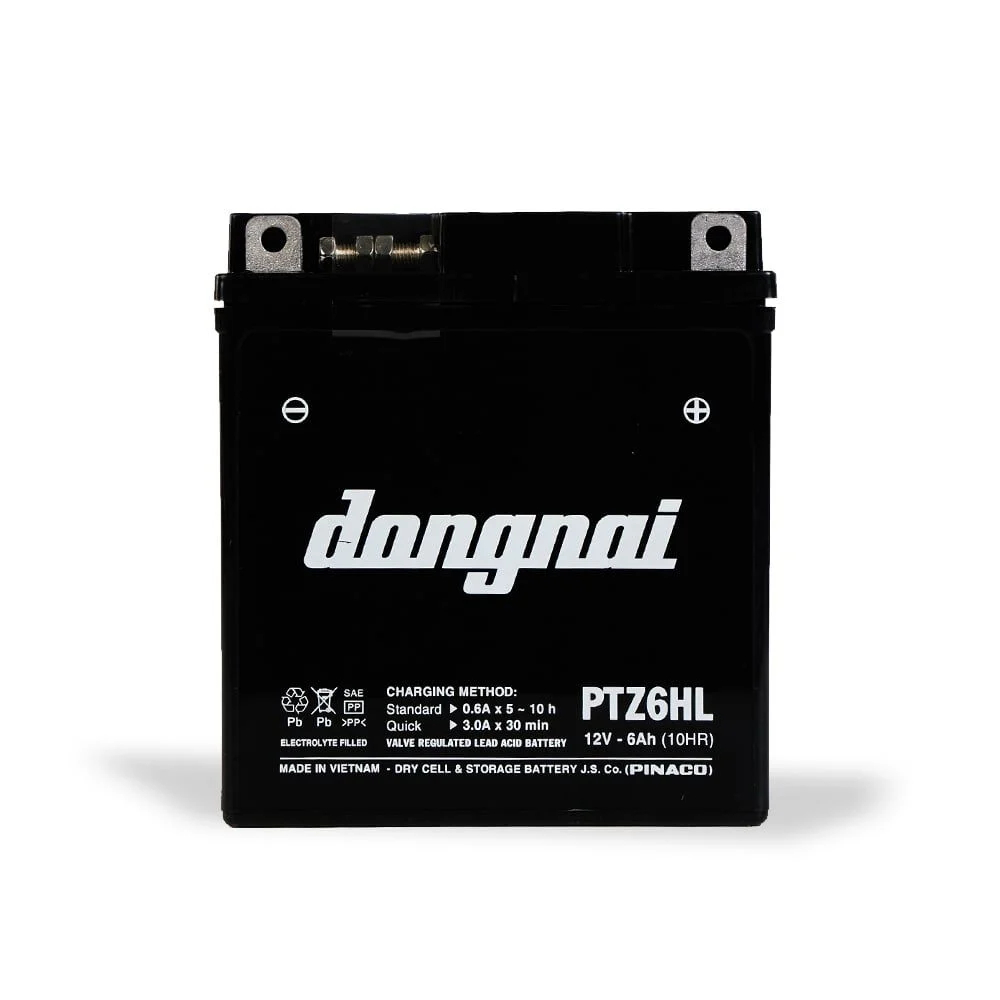 Ắc quy xe máy VRLA PTZ6HL 12V-6Ah
(PINACO / Dong Nai VRLA Motorcycles Battery - PTZ6HL)
