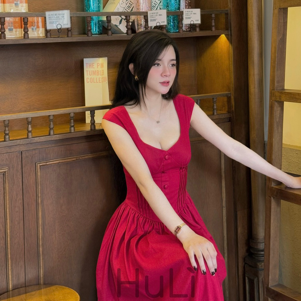 Emily Dress- ĐẦM LINEN TAY TIÊN NÚT BỌC DÁNG DÀI THANH LỊCH