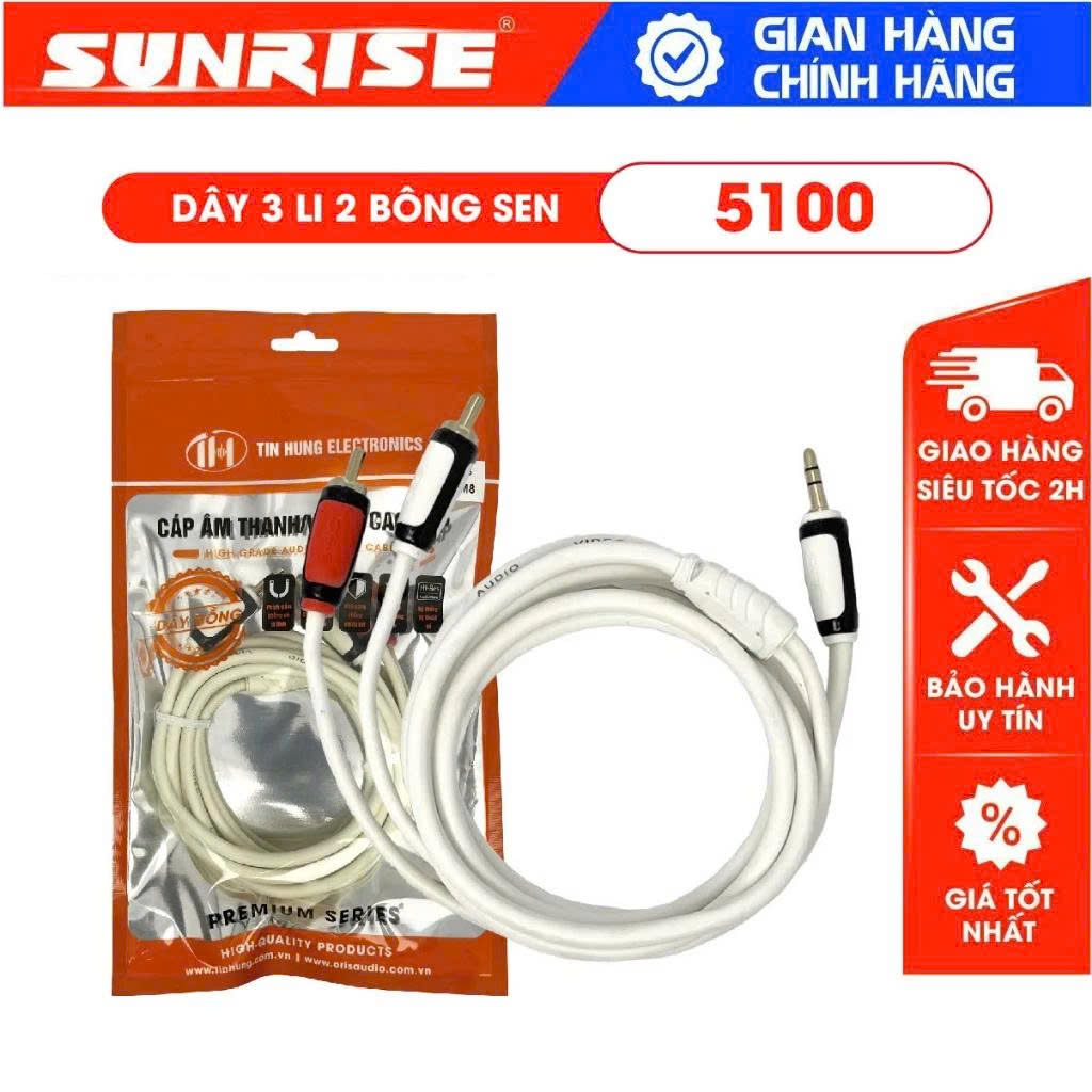 Dây tín hiệu AV đầu 3 li 3.5 (RCA) ra 2 đầu hoa sen 5100 Cáp âm thanh AV lõi đồng nguyên chất