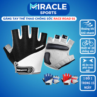 Găng tay thể thao đạp xe nửa ngón Race Road cho nam nữ có đệm chống sốc chống nắng - MIRACLE SPORTS
