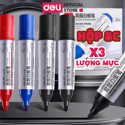 Bút Lông Viết Bảng Từ Trắng Deli, Bút Lông 3 Màu Viết Dễ Dàng Tẩy Xóa Mực Kho Nhanh X3 Lượng Mực