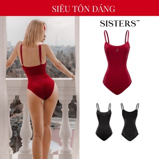 Đồ bơi kín đáo nữ nhung kim sa SISTERS hai dây khoe lưng gợi cảm màu đỏ, đen Bridgette Swimsuit| SS-BK63