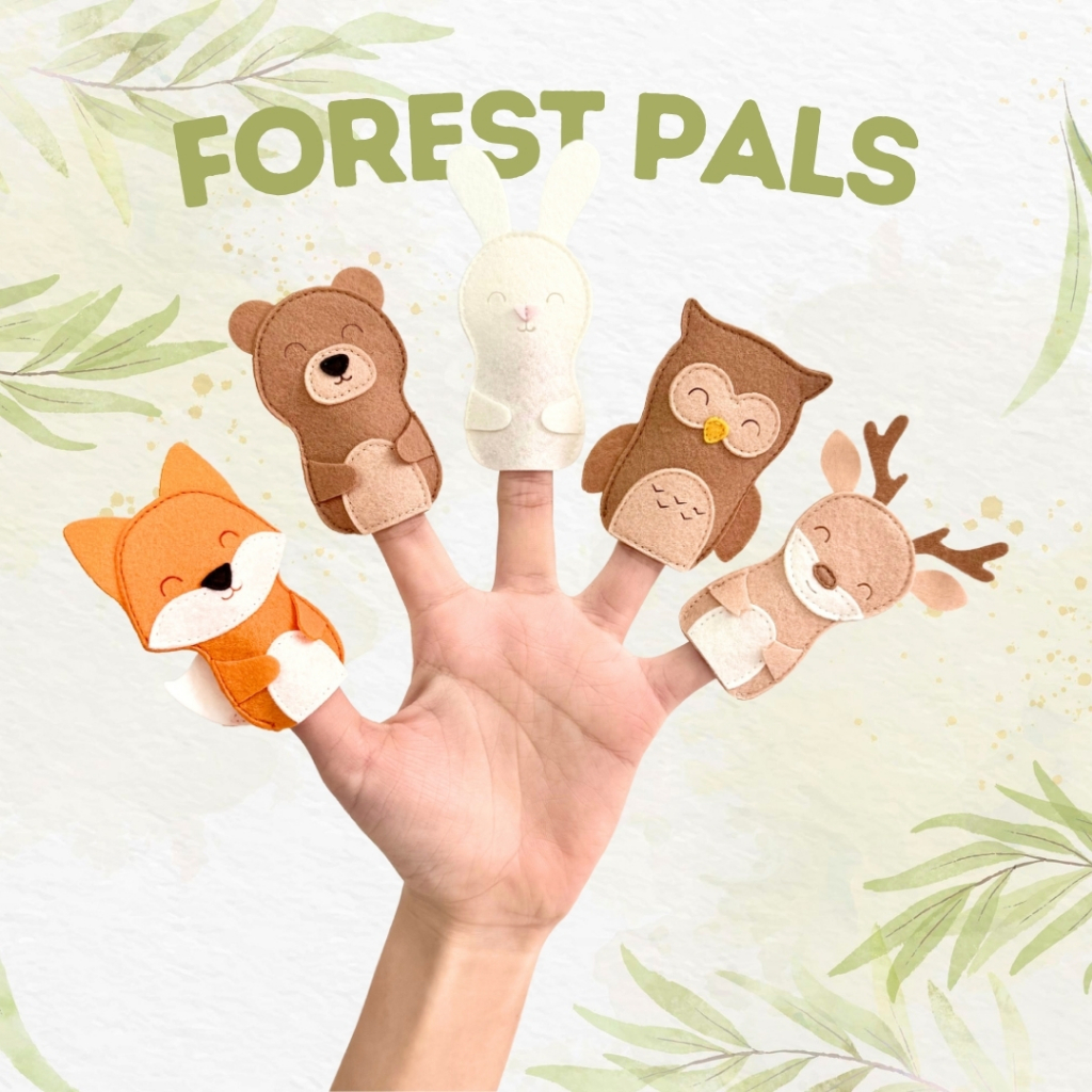 Bộ 5 con rối ngón tay Thú Vật Rừng Xanh FP3 | Đồ chơi vải nỉ an toàn tương tác thủ công cho trẻ nhỏ.