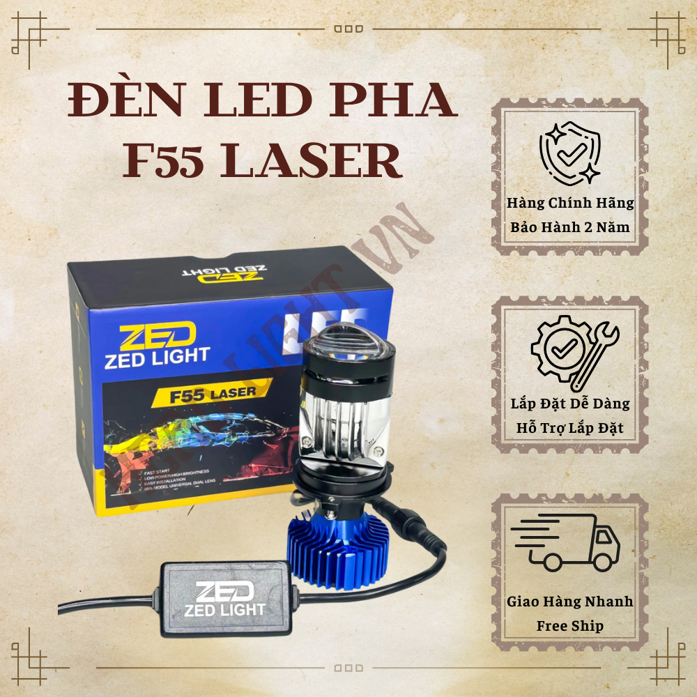 Đèn LED Chiếu Sáng Ô Tô Xe Máy H4 F55 LASER ZED LIGHT Siêu Sáng 12-24V DC Bảo Hành 2 Năm