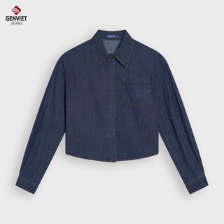 Áo Sơ Mi Nữ GENVIET JEANS Chất Liệu Bò Giấy Mềm Mại Dáng Croptop Thiết Kế Basic TA1229J08956