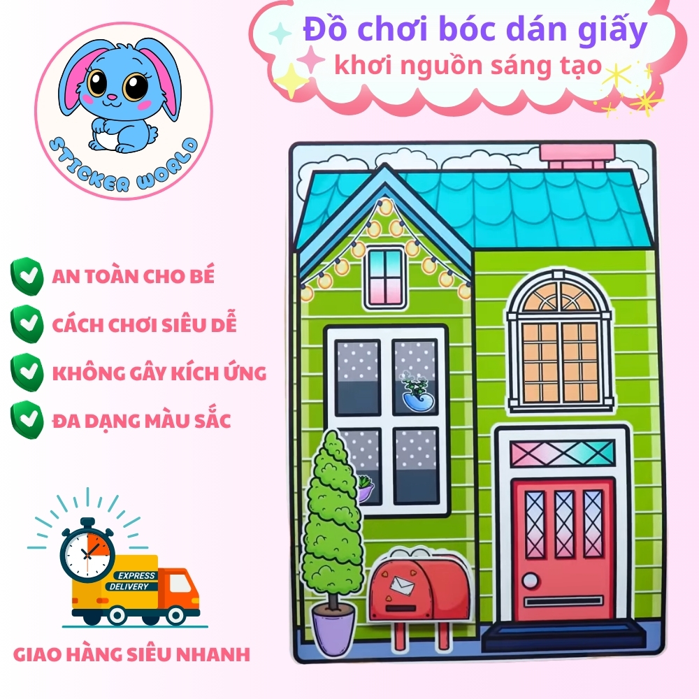 Set DIY ngôi nhà bằng giấy Green house in quiet book