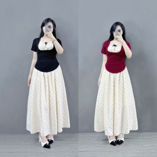Set Chân Váy Dài  Kèm Áo Thun Kiểu Tay Ngắn Bigsize Nữ Vải Thun Mềm Mại Dễ Chịu G264-CV422